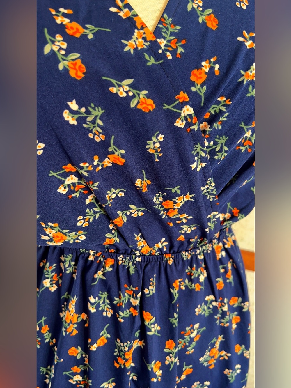 SHEIN Navy Floral Flutter Sleeve Maxi Dress Size S